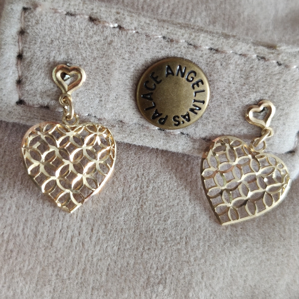 Vintage 14K Yellow Gold Dangle Heart Earrings